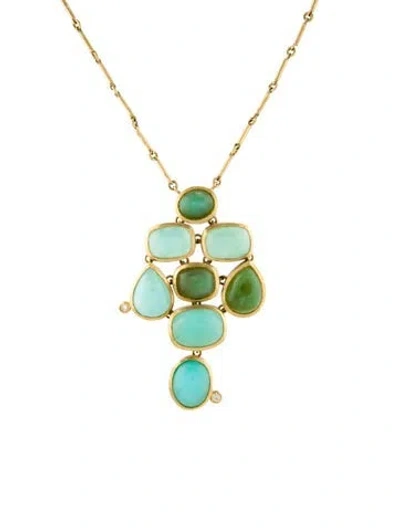 Pre-owned Necklace 18k 41.44ctw Opal & Diamond Pendant , 19.5" In Multi