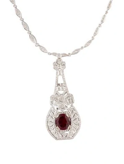 Pre-owned Necklace 18k 4.30ct Synthetic Ruby & 2.92ctw Diamond Collar , 15" In Multi