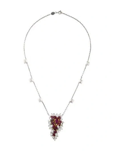 Pre-owned Necklace 18k 4.42ctw Diamond & Ruby Pendant , 16" In Multi