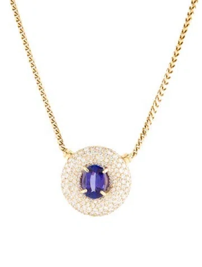 Pre-owned Necklace 18k 5.46ctw Tanzanite & Diamond Pendant , 17.5" In Multi