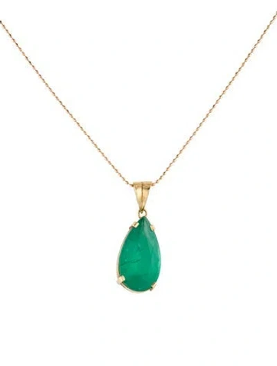 Pre-owned Necklace 18k 6.00ct Emerald Pendant , 18" In Multi