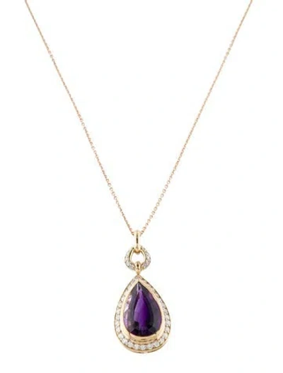 Pre-owned Necklace 18k 6.01ct Amethyst & Diamond Pendant , 18" In Multi