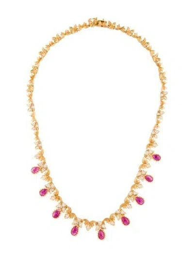 Pre-owned Necklace 18k 7.38ctw Ruby & Diamond Collar , 16" In Multi