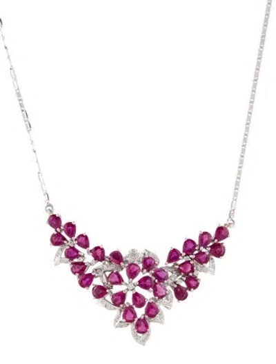 Pre-owned Necklace 18k 9.93ct Ruby & Diamond , 17.75" In Pink