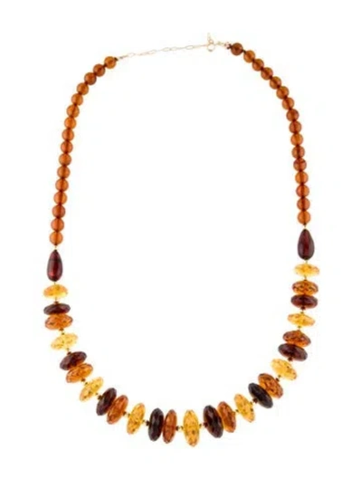 Pre-owned Necklace 18k Amber Bead Strand , 24.5" In Multi