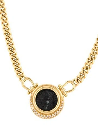 Pre-owned Necklace 18k Ancient Coin & Diamond Collar , 18.25" In Silver