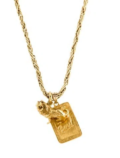 Pre-owned Necklace 18k & 22k Chain Lion Charms Pendant , 28" In Multi