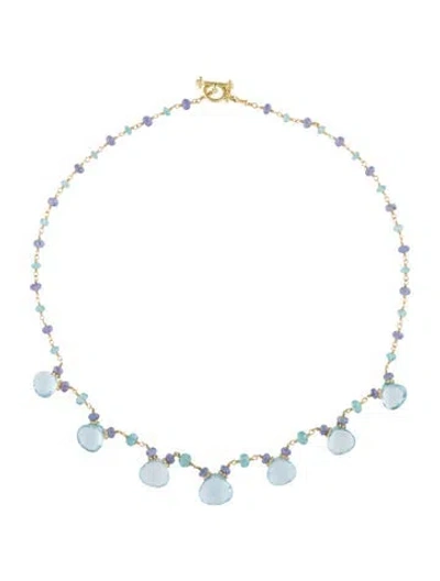 Pre-owned Necklace 18k Apatite, Tanzanite & Topaz Beaded Collar , 16" In Multi