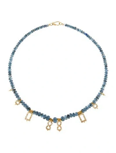 Pre-owned Necklace 18k Aquamarine, Kyanite & Diamond Station , 17.25" In Multi