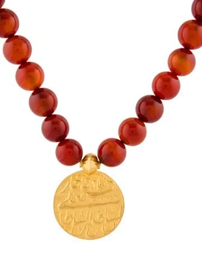 Pre-owned Necklace 18k Carnelian Beaded Pendant , 16.5", 16.5" In Multi