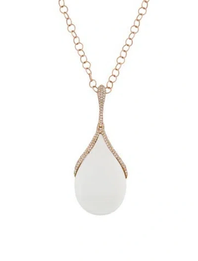 Pre-owned Necklace 18k Chalcedony & Diamond Pavé Pendant W/ 14k Chain Link, 18" In Multi
