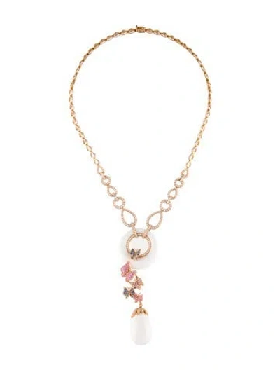 Pre-owned Necklace 18k Chalcedony, Sapphire & Diamond Butterfly Drop Pendant , 16.25" In Multi