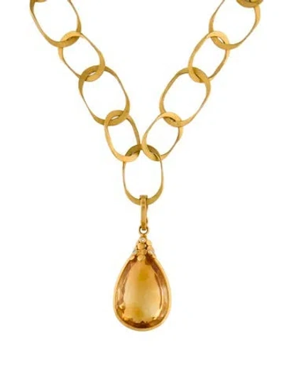 Pre-owned Necklace 18k Citrine & Diamond Pendant , 17.75" In Multi