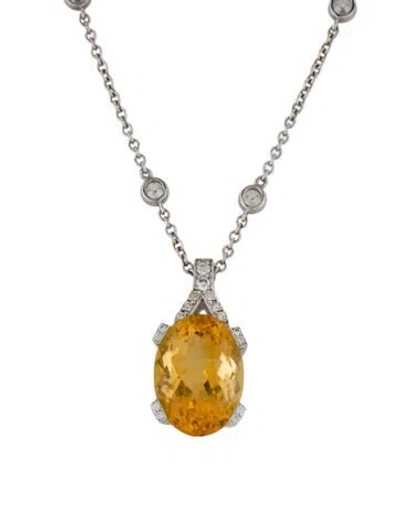 Pre-owned Necklace 18k Citrine & Diamond Pendant , 18.25" In Multi