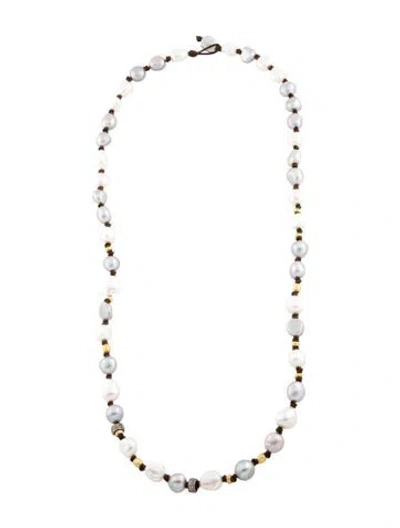 Pre-owned Necklace 18k Cultured Pearl & Diamond Leather Bead , 31.5" In Multi