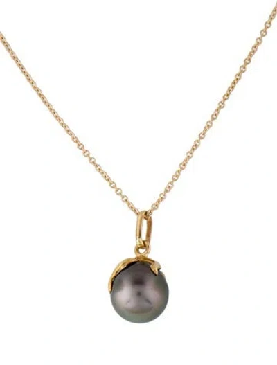 Pre-owned Necklace 18k Cultured Pearl Pendant , 16" In Multi