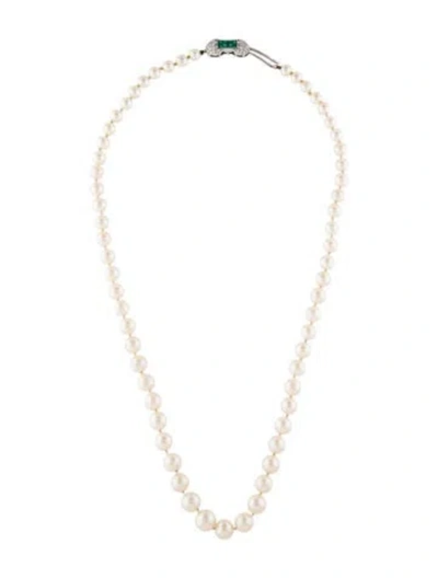 Pre-owned Necklace 18k Diamond & Pearl Bead , 19" In Green