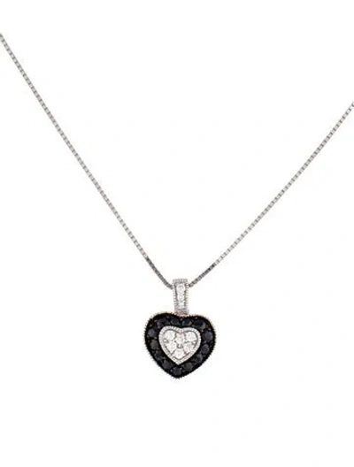Pre-owned Necklace 18k Diamond & Sapphire Heart Pendant , 18" In Multi