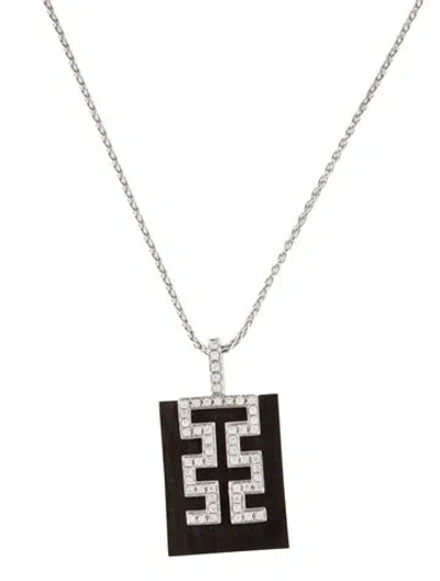 Pre-owned Necklace 18k Diamond & Wood Pendant  W/ Tags, 16.25" In Brown