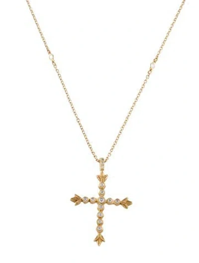 Pre-owned Necklace 18k Diamond Cross Pendant , 22" In Multi
