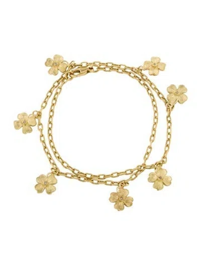 Pre-owned Necklace 18k Diamond Flower Station Bracelet, 15.5" In Multi