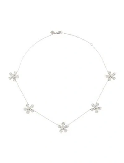 Pre-owned Necklace 18k Diamond Flower Station , 17" In Multi