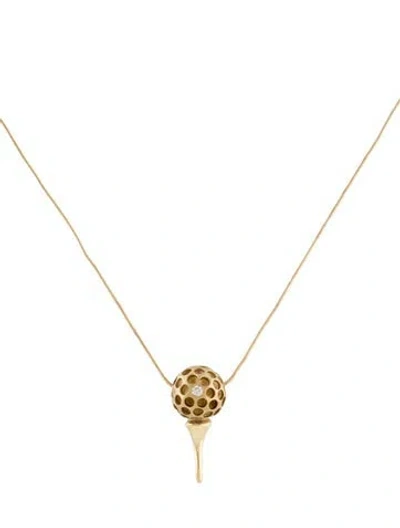 Pre-owned Necklace 18k Diamond Golf Ball On A Tee Pendant W/ 14k Chain , 18.25" In Multi