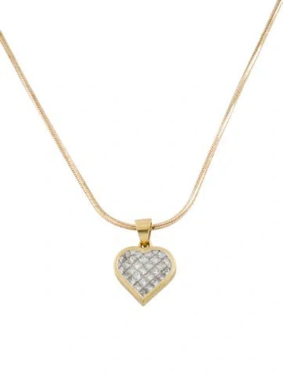 Pre-owned Necklace 18k Diamond Heart Pendant W/ 14k Chain , 16" In Multi