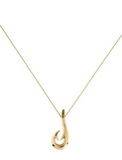 Pre-owned Necklace 18k Diamond Hook Pendant , 18.5" In Multi