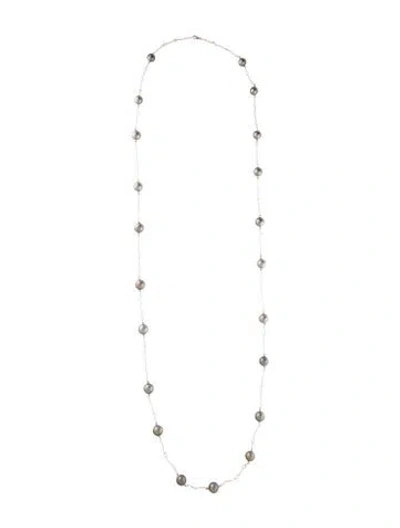 Pre-owned Necklace 18k Diamond Pearl & Diamond Station , 43" In Multi