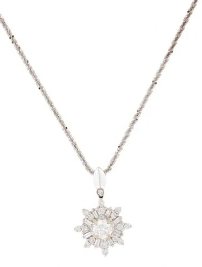 Pre-owned Necklace 18k Diamond Snowflake Pendant , 15.5" In Multi
