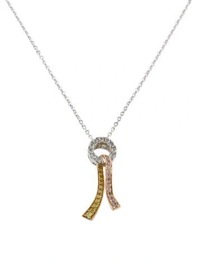 Pre-owned Necklace 18k Diamond Tricolor Pendant W/14k Chain, 16.5" In Multi