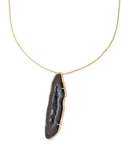 Pre-owned Necklace 18k Druzy & Diamond Pendant , 35" In Multi
