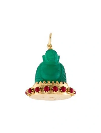 Pre-owned Necklace 18k Dyed Chalcedony & Resin Buddha Pendant In Red