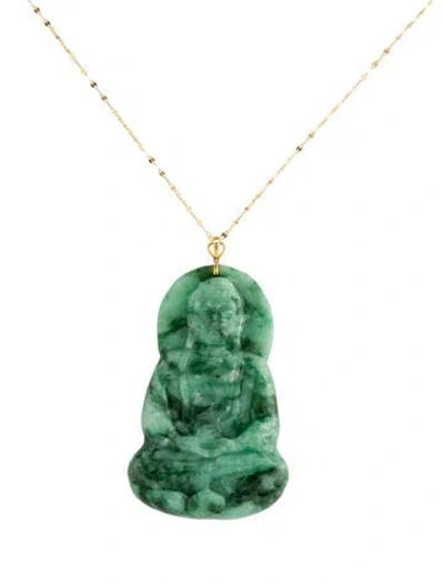 Pre-owned Necklace 18k Dyed Jadeite Carved Buddha Pendant , 17" In Multi