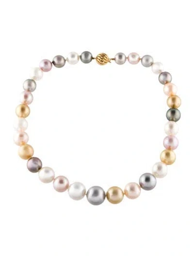 Pre-owned Necklace 18k Dyed Pearl Graduated Bead Strand , 16.25" In Multi