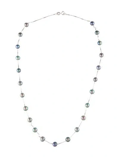 Pre-owned Necklace 18k Dyed Pearl Station , 17.5" In Multi