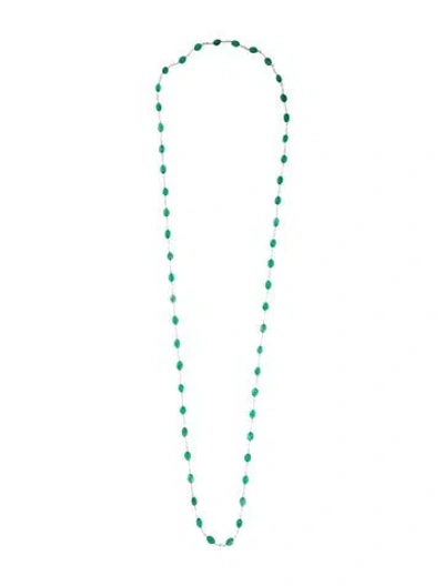 Pre-owned Necklace 18k Emerald & Diamond Bead Strand , 34" In Multi
