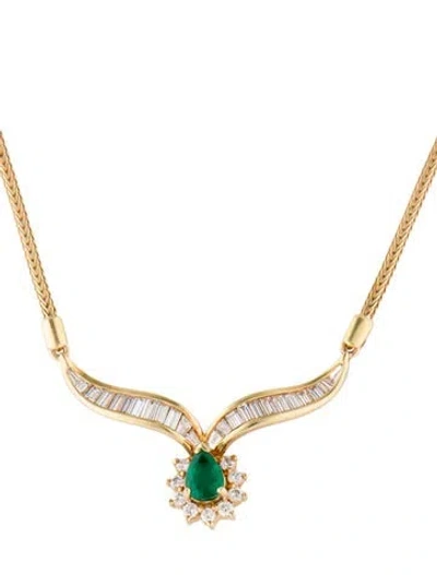 Pre-owned Necklace 18k Emerald & Diamond Pendant , 16" In Multi