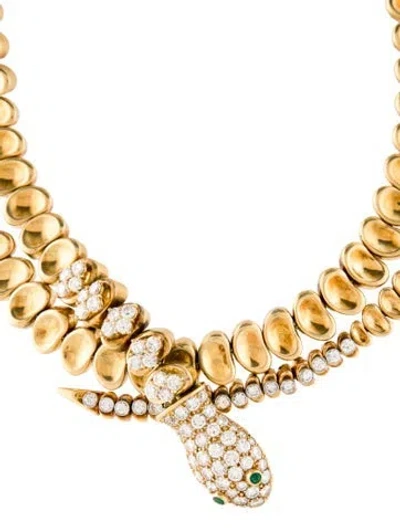 Pre-owned Necklace 18k Emerald & Diamond Snake Collar , 16" In Multi
