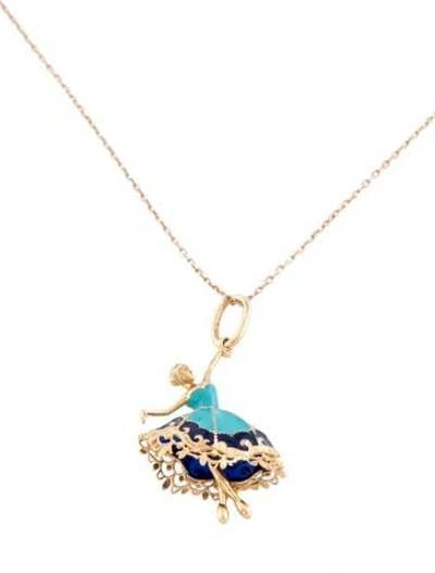 Pre-owned Necklace 18k Enamel Ballerina Pendant , 15" In Blue