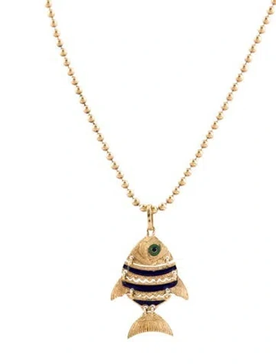 Pre-owned Necklace 18k Enamel Fish Pendant , 23.5" In Multi