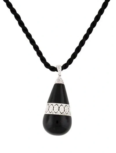 Pre-owned Necklace 18k Glass & Diamond Pendant , 16" In Black