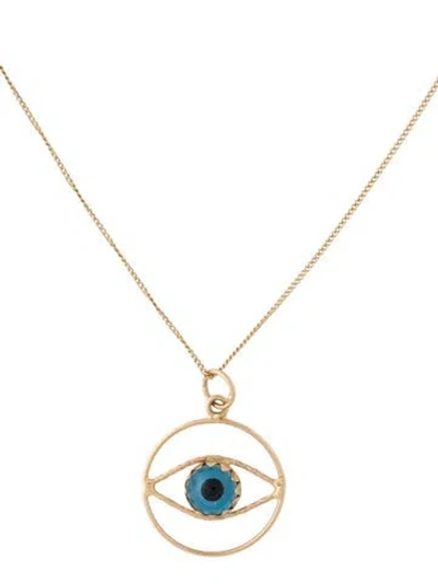 Pre-owned Necklace 18k Glass Evil Eye Open Pendant, 15" In Multi
