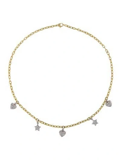 Pre-owned Necklace 18k Heart & Stars Station , 16" In Multi