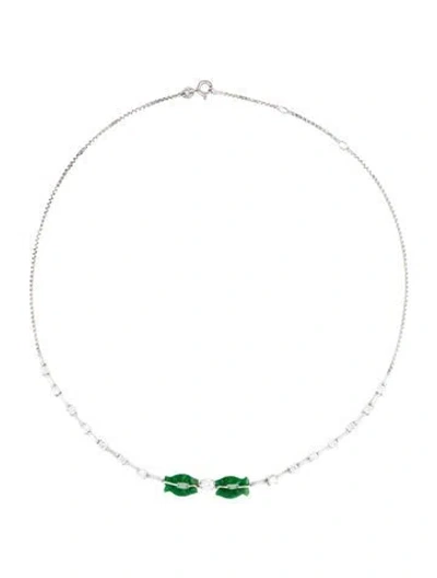 Pre-owned Necklace 18k Jadeite & Diamond Collar , 15.75" In Multi
