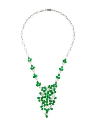 Pre-owned Necklace 18k Jadeite & Diamond Convertible Brooch Pendant  In Multi
