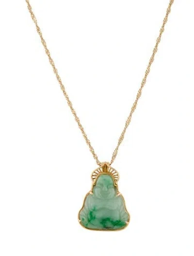 Pre-owned Necklace 18k Jadeite Buddha Pendant Enhancer W/14k Chain , 18" In Multi