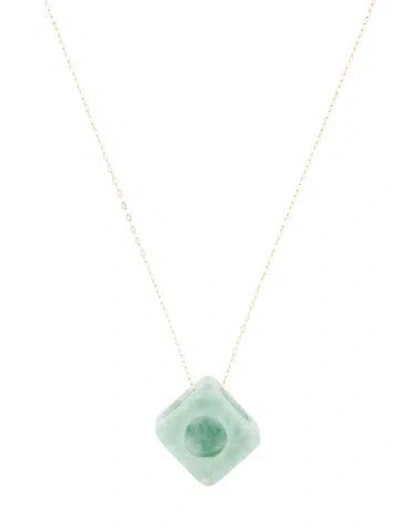 Pre-owned Necklace 18k Jadeite Cube Pendant , 17.5" In Multi