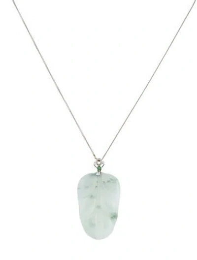 Pre-owned Necklace 18k Jadeite Leaf Pendant , 15.5" In Multi